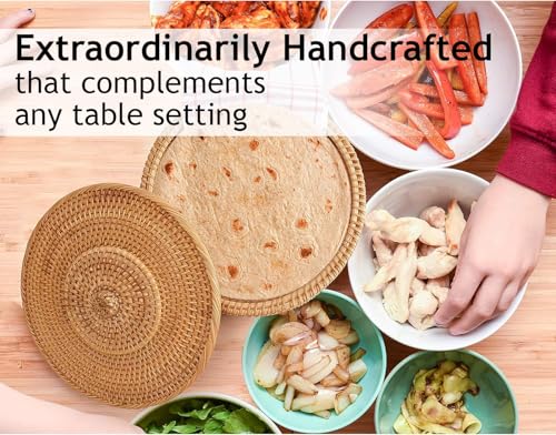 10-Inch Rattan Tortilla Warmer Basket with Cotton Cloth - Keeps Flatbreads Warm