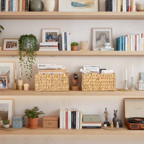 Large Water Hyacinth Basket with Scalloped Edges - Natural Wicker Storage Basket 13 x 8.25 x 7 inches