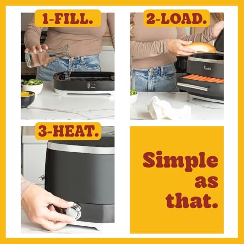 Kusini Hot Dog Food Steamer Machine with Bun Warmer - 24 Hot Dogs & 12 Buns Capacity