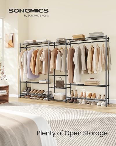 SONGMICS Portable Closet Wardrobe Black 81.3" with 10 Shelves & 3 Hanging Rods