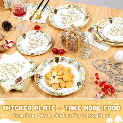 Homlouue Christmas Paper Plates and Napkins, Tree Gold Plate Napkin