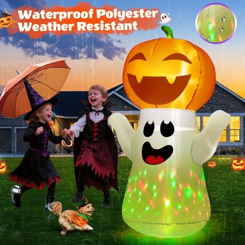 5FT Halloween Inflatable Pumpkin Ghost with Colorful Flashing Lights Yard Decor