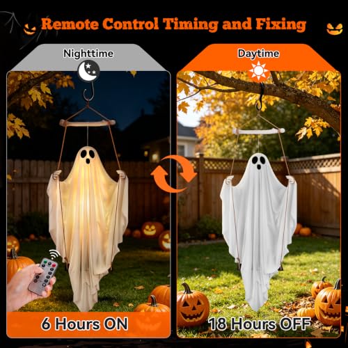Halloween Decorations Outdoor - 5FT Hanging Swing Ghost with Remote