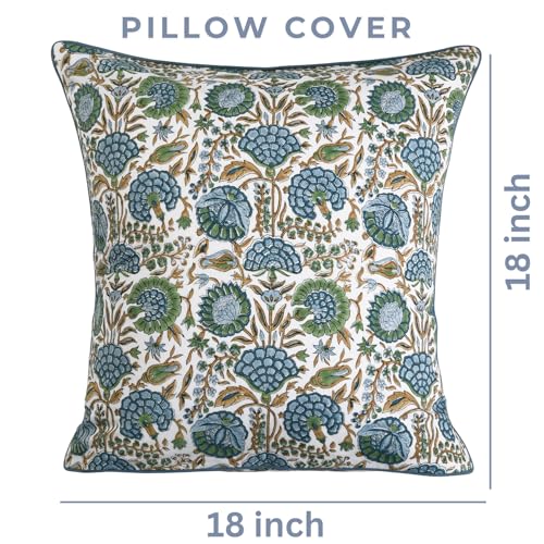 Asparagus Green Cotton Pillow Cover 18x18 Inch Set of 2 - Modern Farmhouse & Boho Style