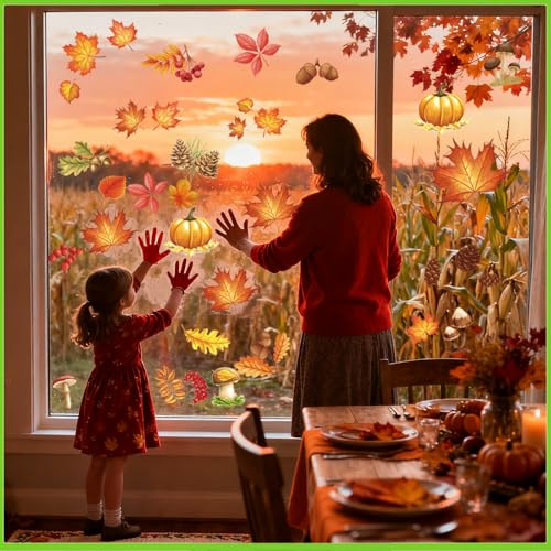 Afmivs Fall Window Clings Variation: Fall Window Clings 71pcs Maple Leaf & Pumpkin Decor for Classroom Office Home