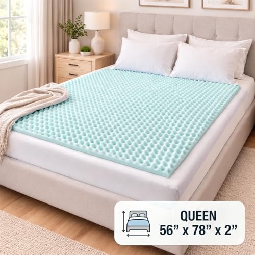 Queen Size Foam Mattress Topper with Egg Crate Support - Cooling Pressure Relief Pad