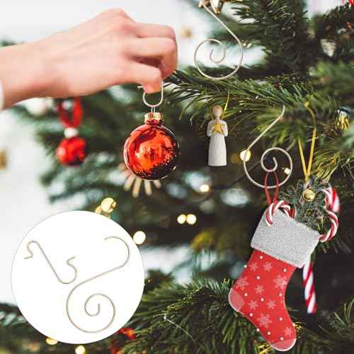 Christmas Ornaments Hooks, 130 Pcs Ornaments Hangers Hook Christmas Tree Hooks Metal Wire Hooks Xmas Tree Decoration Hanger (Gold)