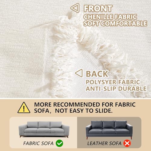 Oversized Couch Cover for 3 Cushion Sofa - Washable Beige Tassels Edge-150"