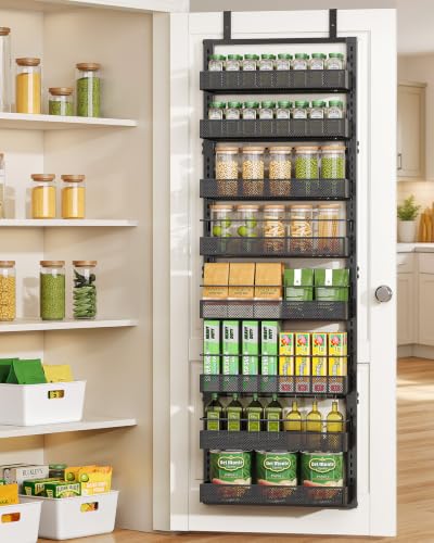 Over the Door Pantry Organizer 8 Tiers Black - Adjustable & Mesh Baskets