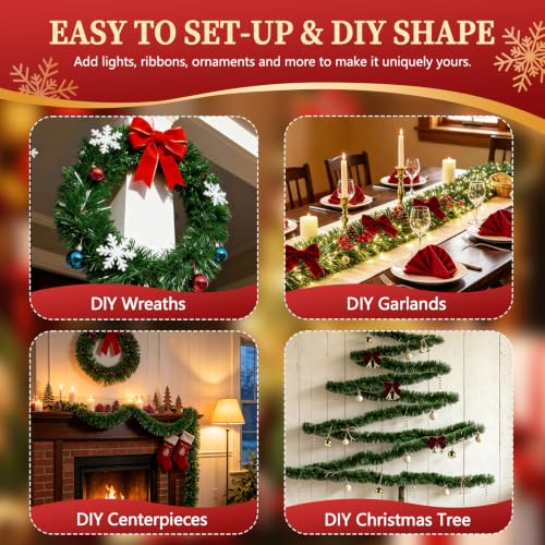 TinyLife 100FT Green Christmas Garland Decorations - 2 Pack, Indoor Outdoor PET Greenery