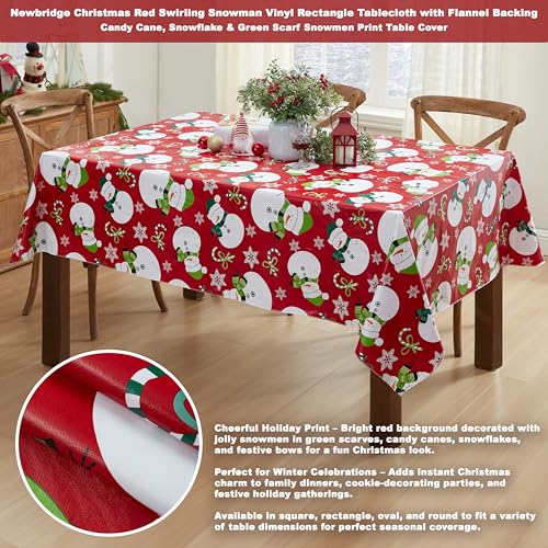 Newbridge 70 x 52 Inch Christmas Red Snowman Tablecloth with Flannel Backing