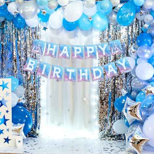 Hooqict Frozen Happy Birthday Banner Birthday Party Decorations Snowflake Party Banner Garland Sign for Kids Girls Boys Winter Wonderland Decorations Christmas Holiday Frozen Themed Party Supplies