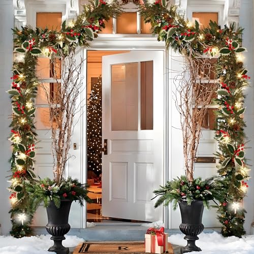 RECUTMS Pine Garland 5.8ft Artificial Christmas Wreath with Cones & Berries Christmas Decor