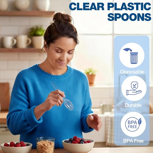 1000 Count Clear Disposable Plastic Spoons BPA-Free Heat Resistant Heavy Duty