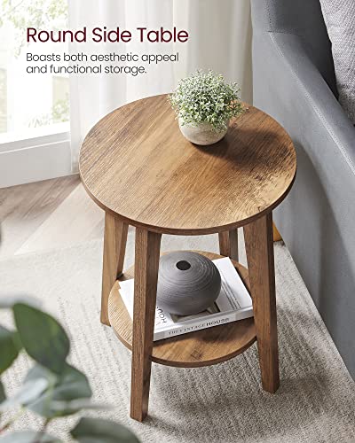 VASAGLE Honey Brown 2-Pack Round Side End Tables with Lower Shelf