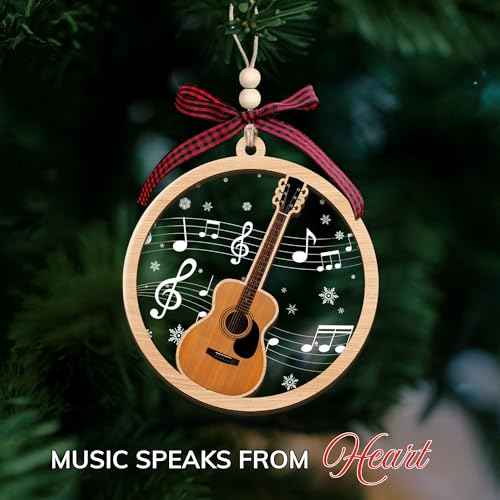 Guitar Ornaments for Christmas Tree - Guitar Ornament 2 Layer Wood & Acrylic Decoration - Guitar Player Gifts for Guitarist, Music Lovers, Mom, Dad, Friends, Teachers - Music Gifts for Women Men