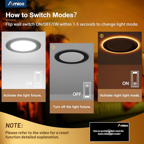 Amico 6 Pack Inch Black 5CCT LED Recessed Ceiling Light with Night