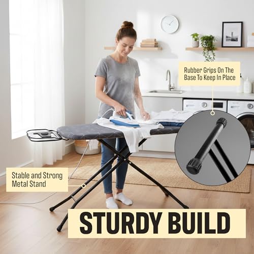 Full Size Foldable Ironing Board with Adjustable Height & Iron Rest - Gray Steel Mesh Surface