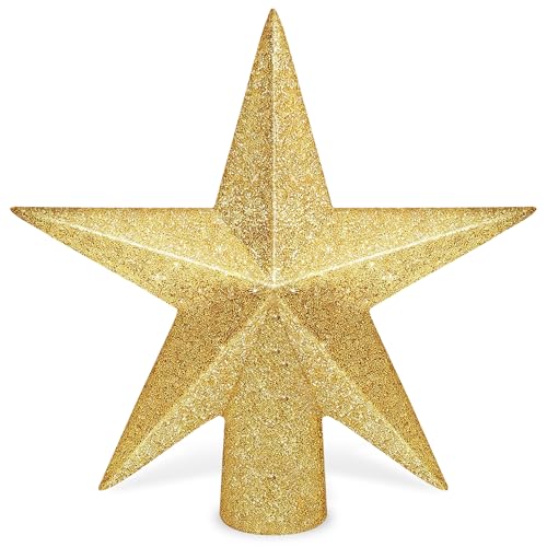 Christmas Tree Topper, 2.36" Gold Glitter Tree Topper, 3D Xmas Shatter-Proof Mini Bethlehem Tree Star Decorations, Waterproof Star Topper Decor for Holiday Home Outdoor Ornament