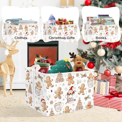 Clastyle Christmas Gingerbread Baby Laundry Hamper Snowflake Kid Storage Basket Boy Girl Gift Toy Box Collapsible Clothes Organizer Nursery Bin for Bedroom,White,40 * 30 * 30 cm
