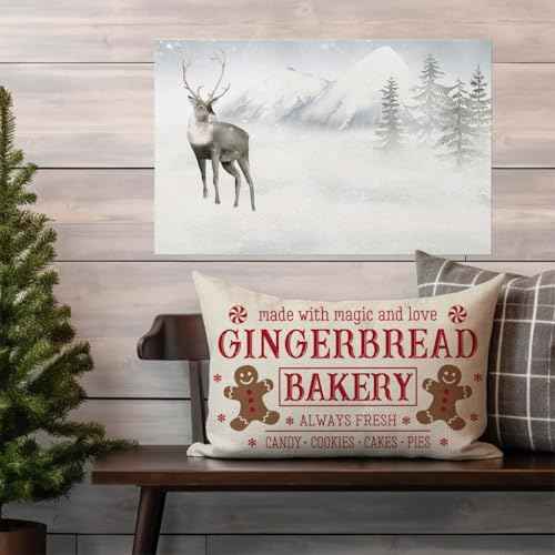 Christmas Pillow Covers 12x20 Inch Gingerbread Man Bakery Rustic Farmhouse Christmas Sign Decorations Outdoor Xmas Winter Holiday Decorative Lumbar Throw Pillow Case for Sofa Couch Home Decor