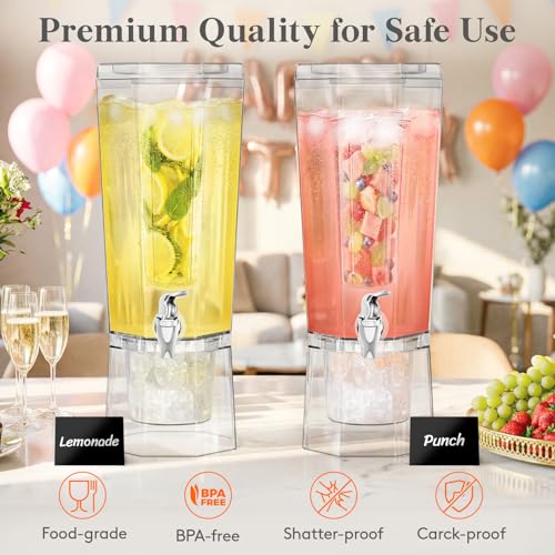 Large 1.6 Gallon Drink Dispenser with Fruit Infuser and Ice Storage - Party Beverage Dispenser Set