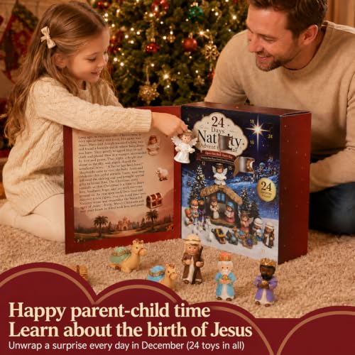 Nativity Advent Calendar 2026 Kids -24 Days of Set with LED Lights