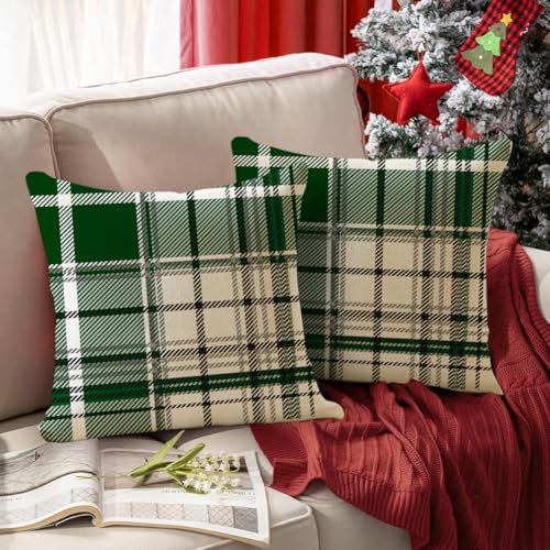Green Christmas Pillow Covers 16x16 Inches - Pack of 2 Waterproof Holiday Decor