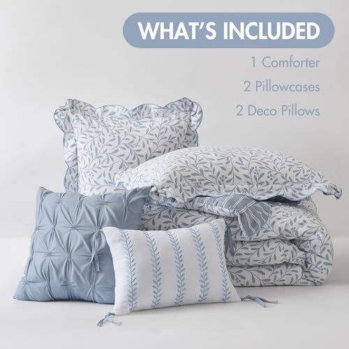 Reversible King Comforter Set with Shams & Decorative Pillows - Blue Floral