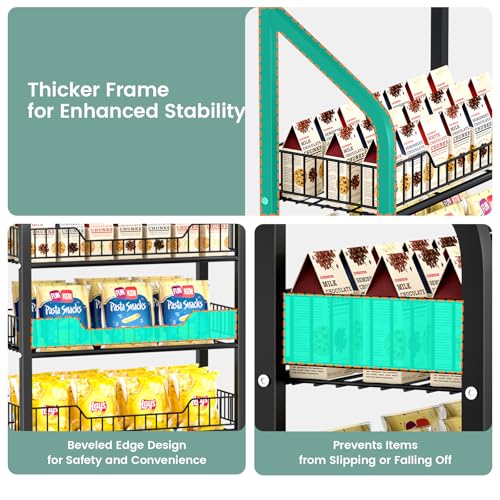 60cm Black Metal Snack Display Rack with Hooks & Wheels - 5 Tiers for Store & Home