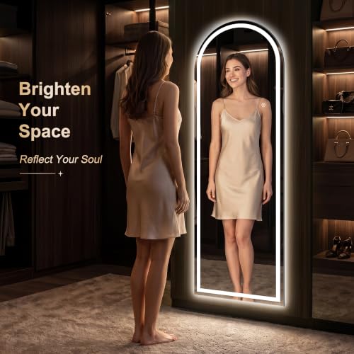 White Arched Full Length Mirror with Lights - 60x21 Inch Dimmable LED Vanity Mirror