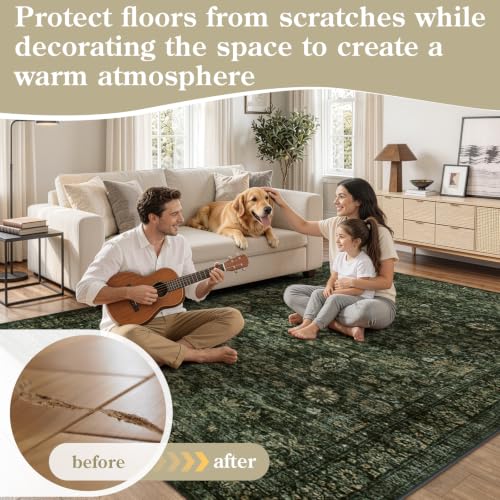 Morebes Dark Green 5x7 Washable Area Rug - Vintage Boho Non-Slip Non-Shedding