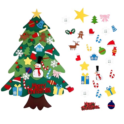 DIY Felt Christmas Tree 3.2 ft with 32 Ornaments for Kids – Reusable Wall Decorations