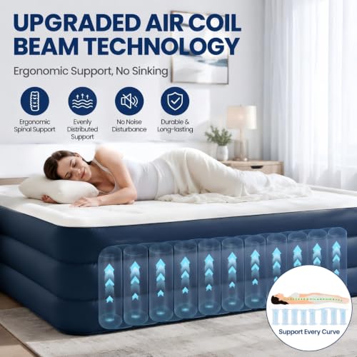 Queen Air Mattress with Built-in Pump - 19 Inch Hotel Height, 800 lbs Capacity