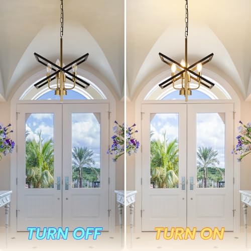 Farmhouse 4-Light Black and Gold Chandelier - Rustic Pendant Lights for Dining & Kitchen Island - Variation of Black and Gold / 4-Light