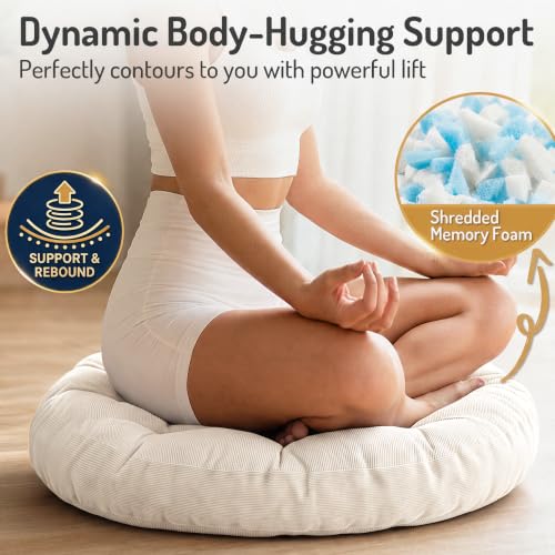 Beige 2-Pack Meditation Cushions Set of 2, 22 Inch Round Floor Pillows for Adults - Comfortable Support