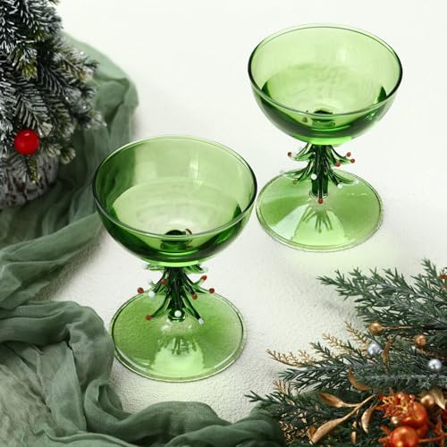 Sunnychicc 2 Pcs Green Christmas Tree Stemmed Wine Glasses 5.5oz – Tree Trunk Stemware