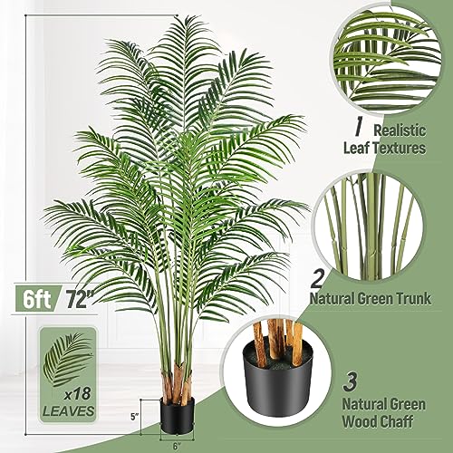 6ft Tall Artificial Palm Tree with 18 Leaves Indoor Decor Faux Tropical Areca Tree