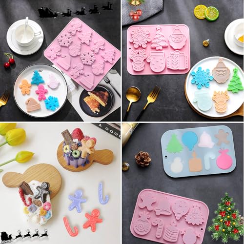 JHYlilia 3Pcs Xmas Pink Silicone Cookie Molds – 26 Cavities Holiday Candy & Chocolate Molds
