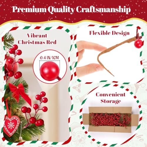 40 pcs Artificial Red Berry Stems for Christmas Decorations, 6.5 Inch Holiday Floral Picks