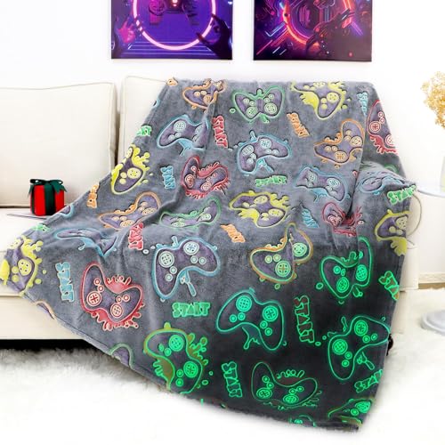 OHOIT Glow in The Dark Game Controller Blanket for Boys, Gamer Gifts