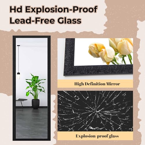 LFT HUIMEI2Y Black Full Length Wall Mirror 50x14 Inches with Engraved Frame