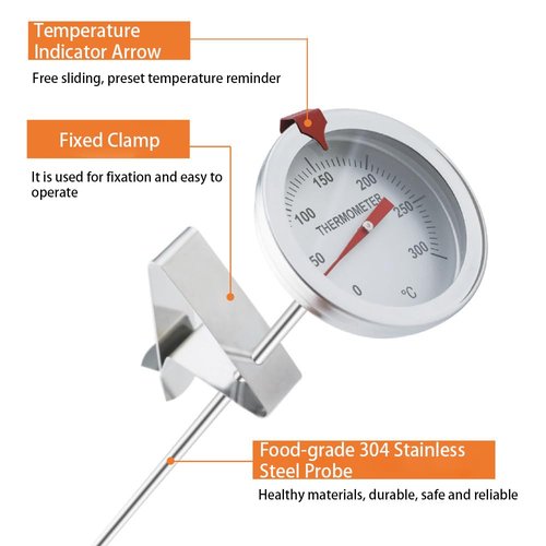 EWUVP Stainless Steel Meat Thermometer, 12" Deep Fry Thermometer with Instant Read, 2in Extra-Large Dial Food Thermometer for Cooking, Temperature Probe for Baking, Candy, Oil, Steak Gadgets