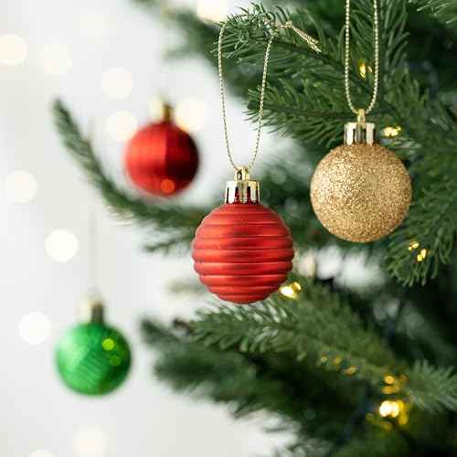 Valery Madelyn 1.6" Small Christmas Ornaments Tree Decorations Set for Fall Halloween, 24ct Red Green Gold Shatterproof Ball Hanging Ornament Bulk for Xmas Holiday Party Decor