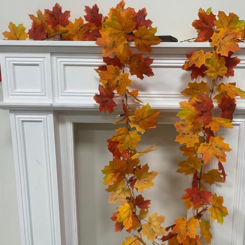 Wabarle 3 Pack Battery-Operated Fall Garland with Lights, 9.8FT, Orange Leaves & 50 Bulbs for Indoor Outdoor Thanksgiving Halloween Decor