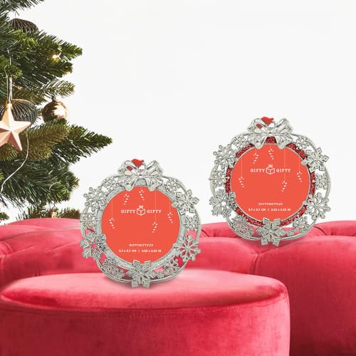 Snowflake Holiday Wreath Ornament Set - Silver, Red & Blue Christmas Decorations, 3-Pack