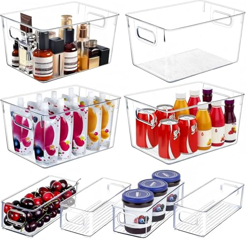 SKTEET W-01 Set of 8 Clear Plastic Stackable Storage Bins for Pantry & Kitchen Organization