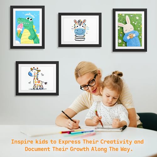 Kids Artwork Frames Set of 4, 8.5x11 Inch Changeable Picture Display, Black - Front-Opening Craft Storage