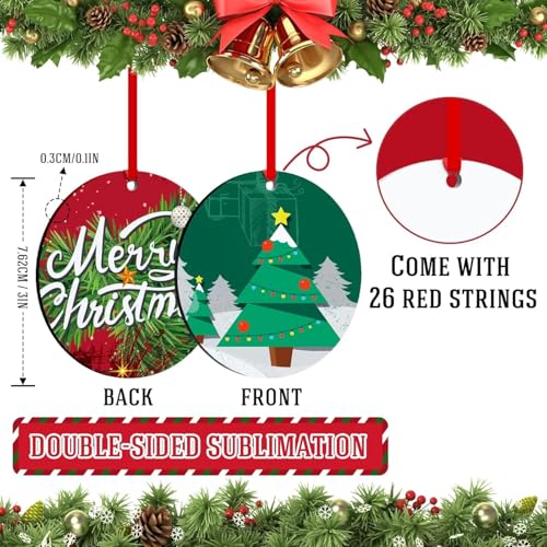 HTVRONT 26 Pcs Sublimation Ornament Blanks Double-Sided with Red String