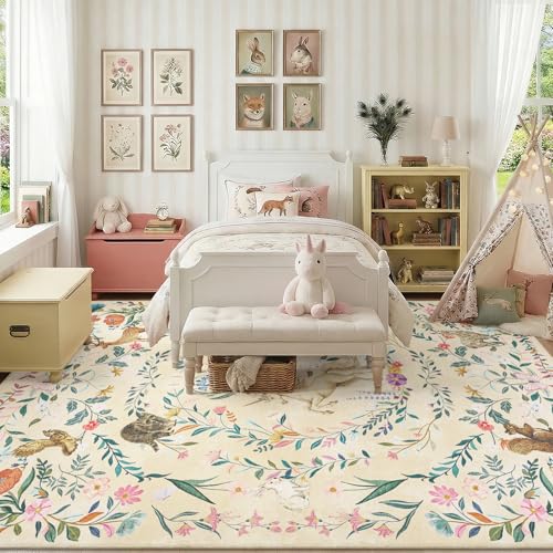 jinchan 8x10 Kids Playroom Rug Washable Woodland Whimsical Unicorn,